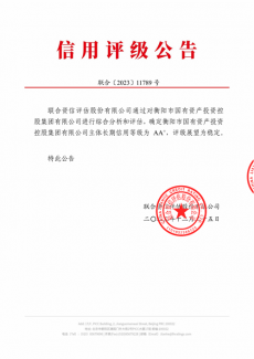 喜报！衡阳国投集团取得AA+信用等级