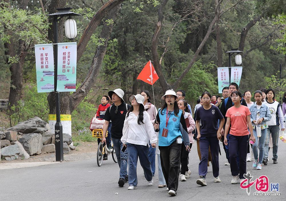 4月13日北京大学校园开放日，学生讲解员带队带领游客参观北大。中国网 赵娜摄影