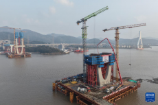 浙江：甬舟铁路富翅门公铁两用大桥建设正酣